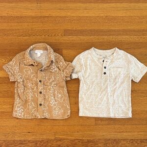 Cat & Jack Kids Brown Floral Button-Up and Cream Henley Set